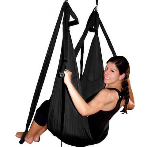 Image Yoga Swing Inversion Sling Trapeze Yoga Hammock Flying Antigravity Black - SIZE