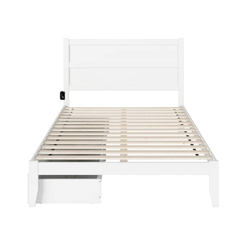 NoHo Queen Platform Bed with 2 Drawers in White