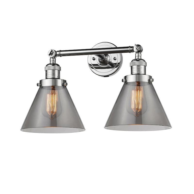 Innovations Lighting Large Cone 2 Light 18" Wide Bathroom Vanity Light - Polished Chrome / Smoked