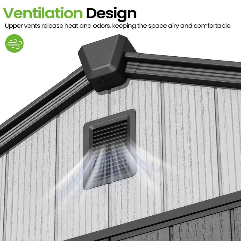 8X12 FT All-Weather Waterproof Plastc Outdoor Resin Storage Shed Windows Lockable Door with Floor for Patio Furniture and Tools