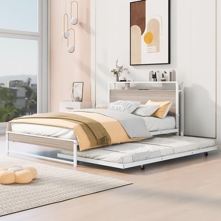 Slat Support Bed Frame Metal Platform Bed with Trundle