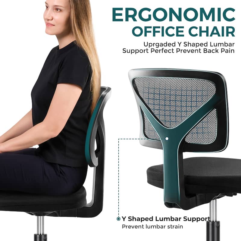 Mesh Back Home Armless Office Chair with Y Lumbar Support, Modern Low ...