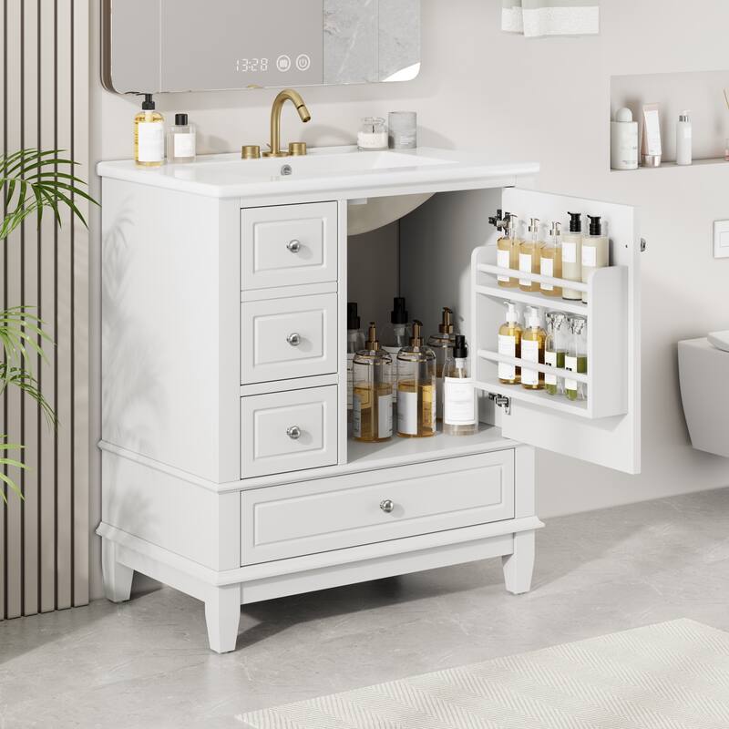 30" Bathroom Vanity with Sink - Soft Close Door, 3 Drawers & Storage Shelf, Modern Single Basin Cabinet