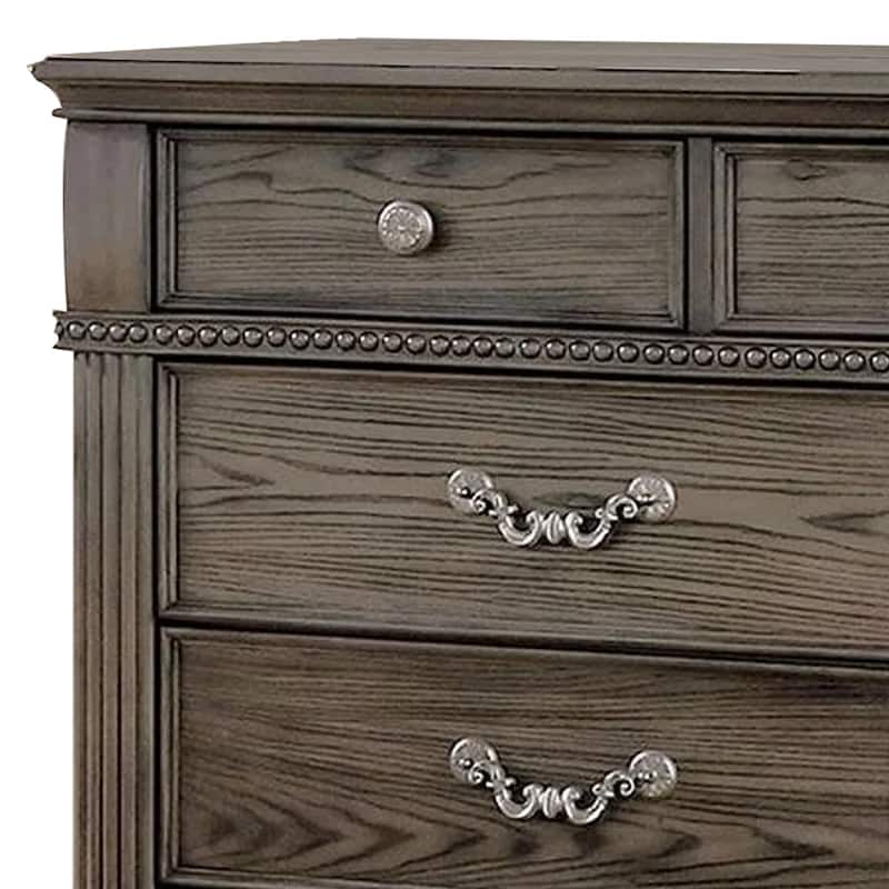 Akia 62 Inch 9 Drawer Wide Dresser Chest, Round Metal Knobs, Smooth Gray