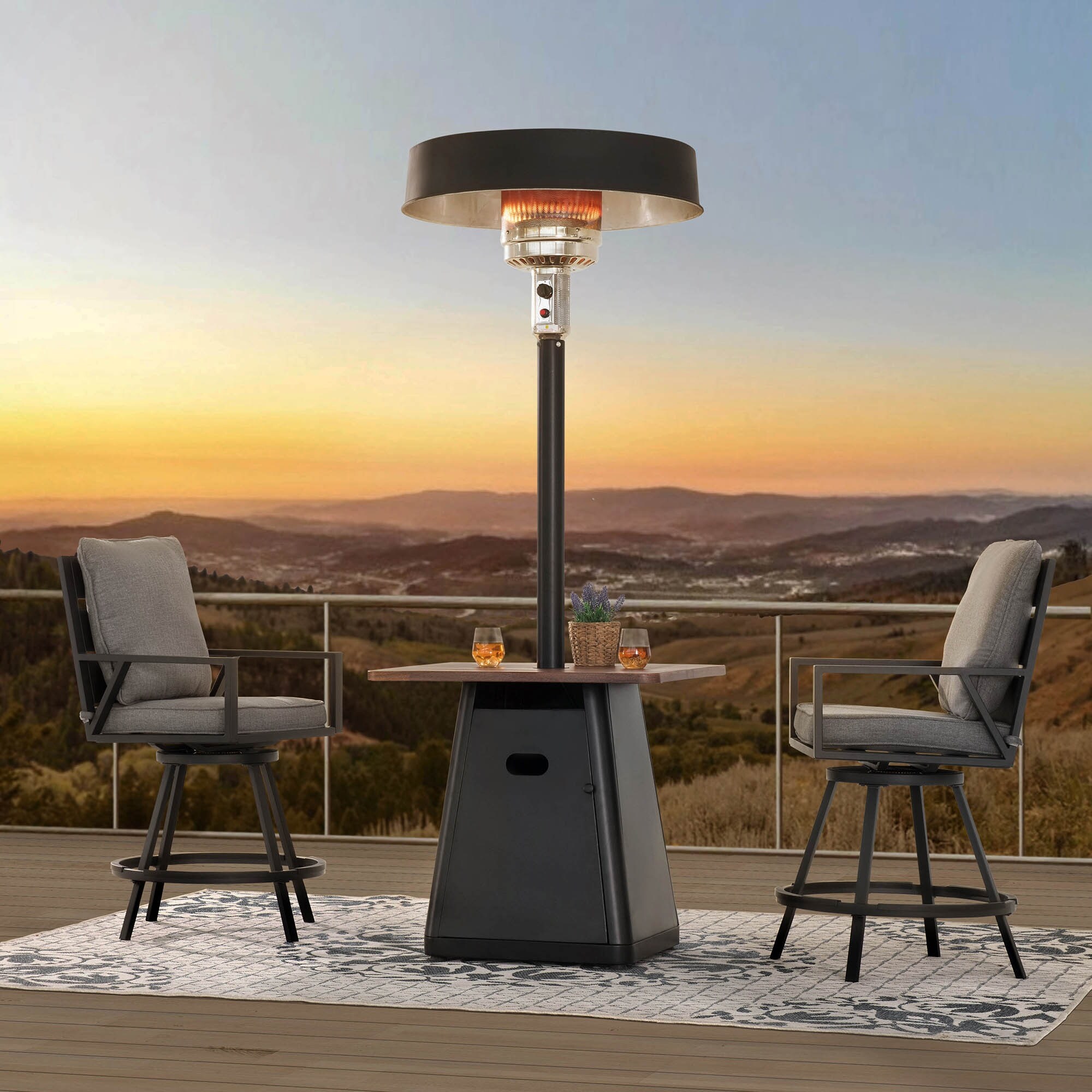 Sunjoy 45,000 BTU Black Steel Frame Outdoor Patio Standing Propane Heater  with Table Top - Bed Bath u0026 Beyond - 33589528