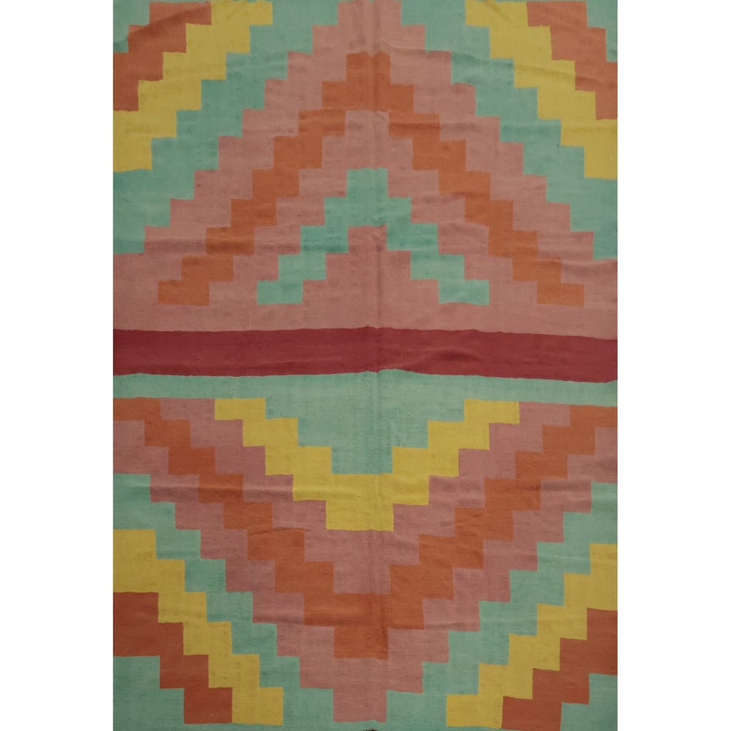 Hand Woven Oriental 100% Wool Carpet Southwestern Geometric Multi-Colored Kilim Area Rug - 11' 7'' X 8' 9''