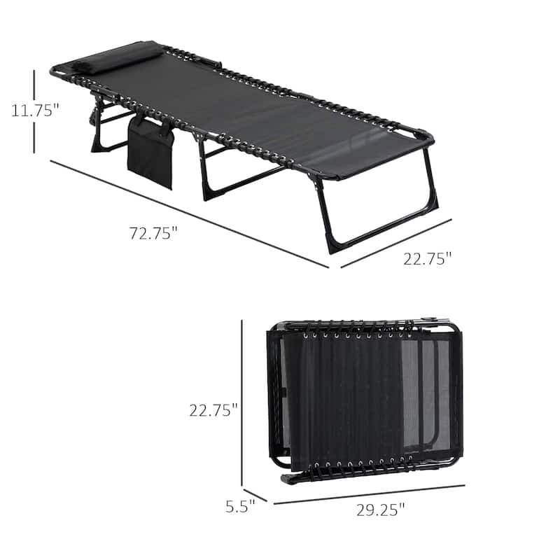 Sunbed Folding Recliner with Headrest and Side Pockets