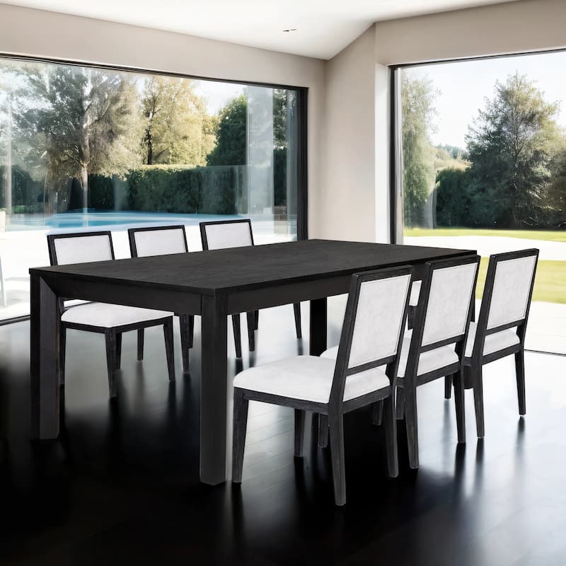 Furniture of America Durem Modern 7-Piece Extendable Solid Wood Dining Set - Weathered Black