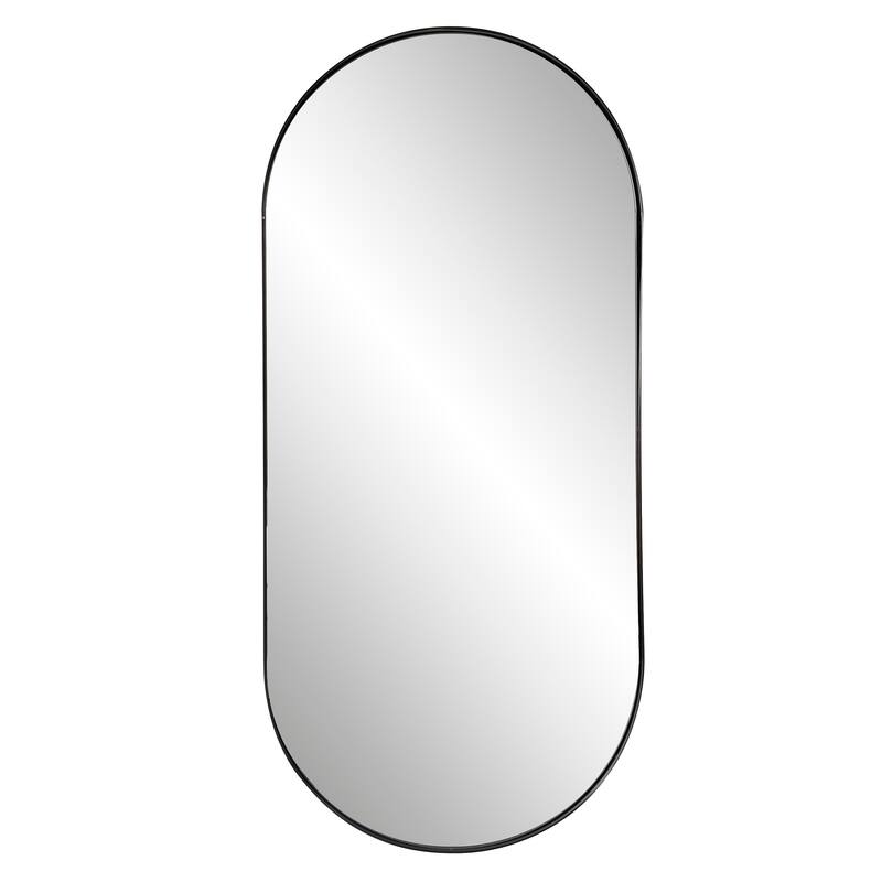 Allan Andrews Stainless Steel Framed Capsule Wall Mirror - 40"H x 17.75"W - Black