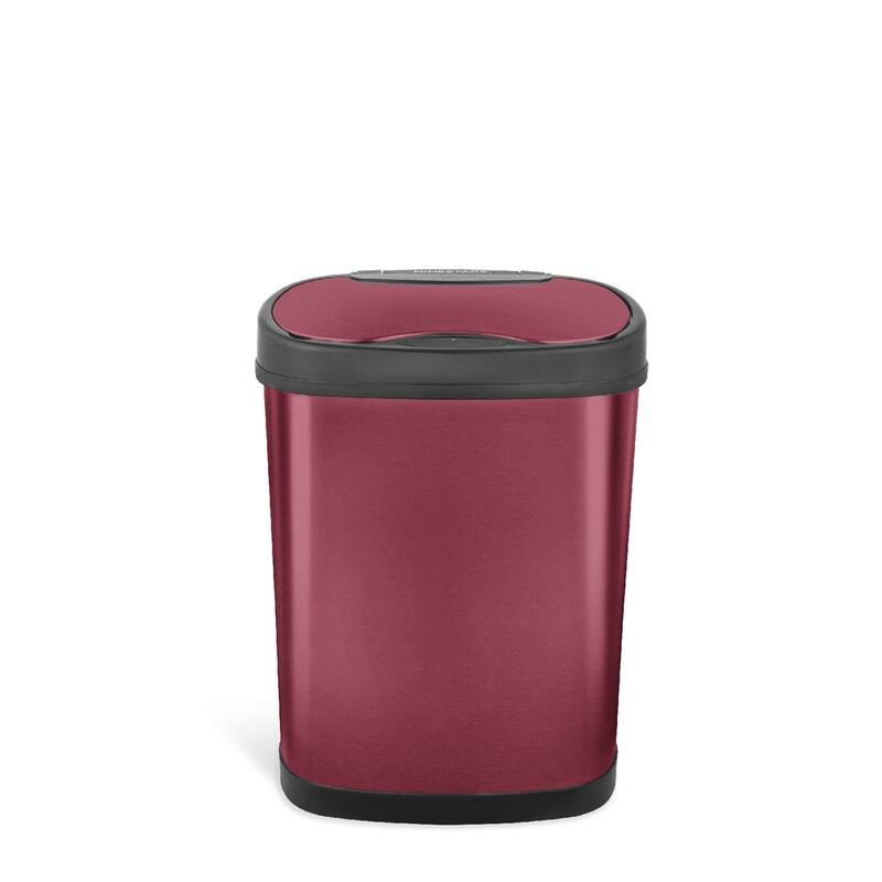 NINESTARS 3.9 Gallon Burgundy Stainless Steel Motion Sensor Trash Can, Oval