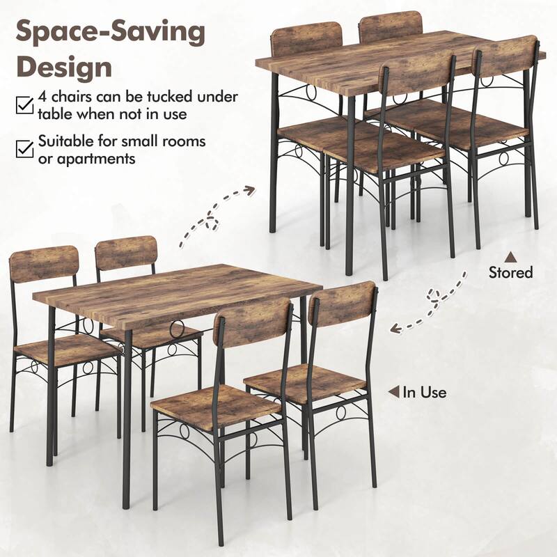 Costway 5 PCS Industrial Kitchen Dining Room Furniture with Wood