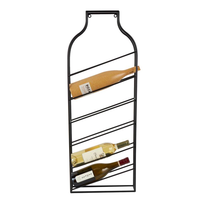 Black Metal Minimalistic Bottle Shaped 6 Bottle Wall Wine Rack with Open Style Frame