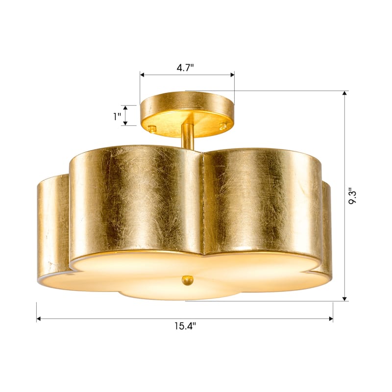 15.4" Distressed Gold 3-Light Flower Semi-Flush Mount Ceiling Light