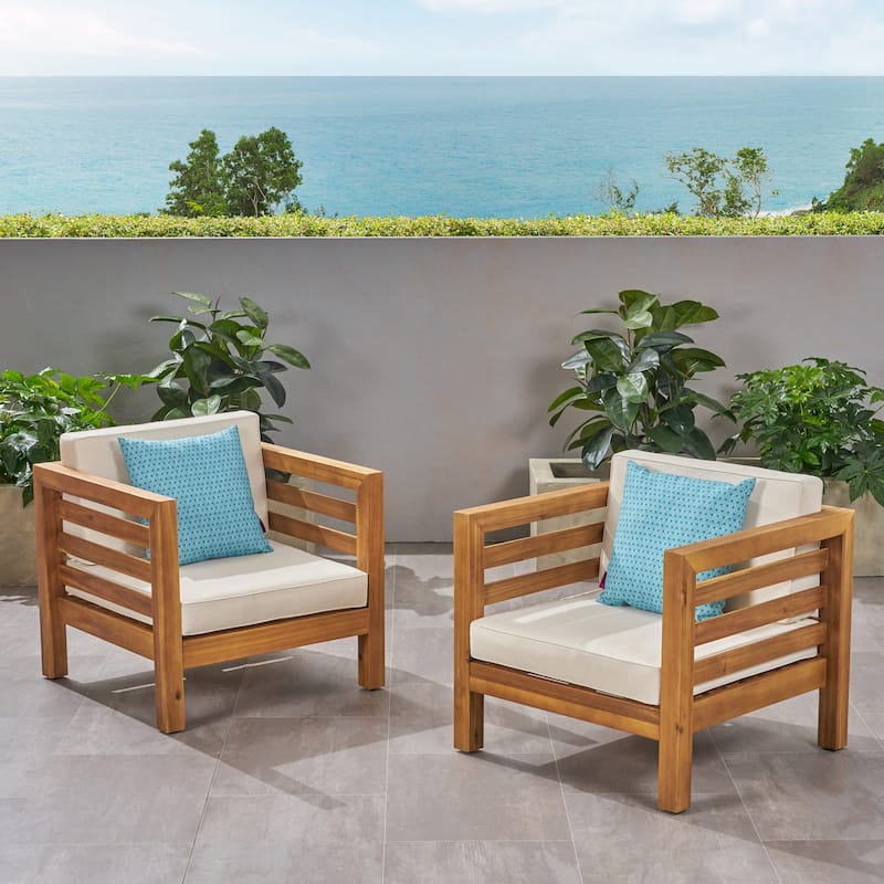 Oana Acacia Wood Club Chairs with Cushions (Set of 2) by Christopher Knight Home