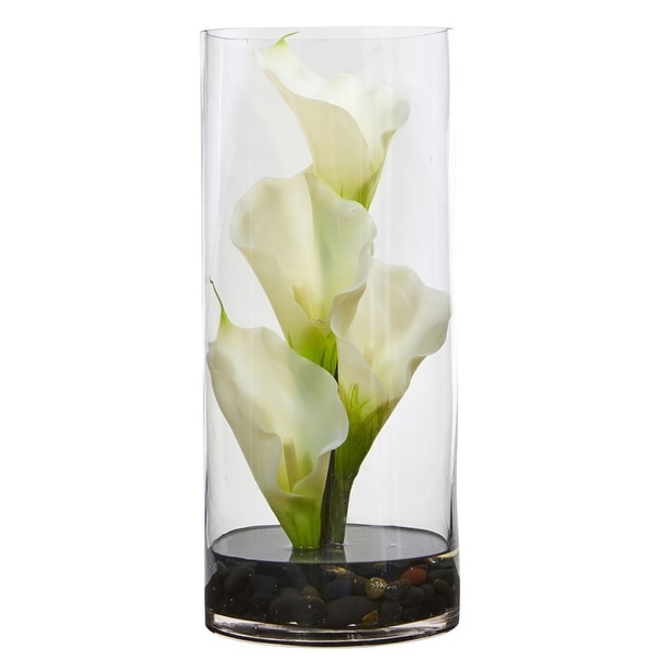 Nearly Natural 14" Calla Lily Artificial Arrangement in Cylinder Glass
