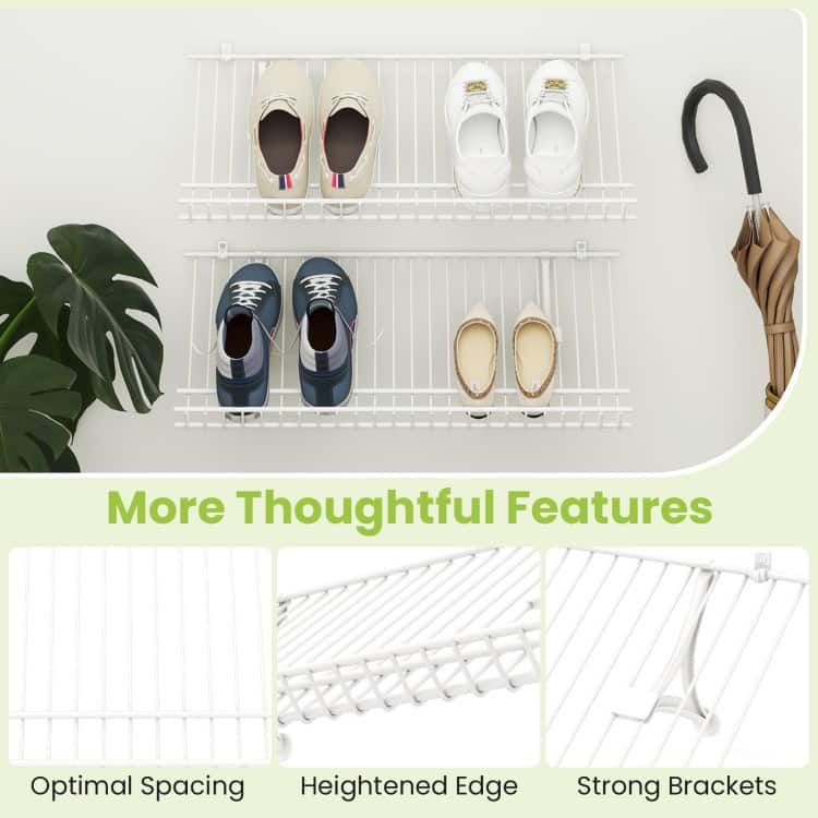White Metal Wall-Mounted Shelves with Heavy-Duty Brackets and Edge Protection - 24" x 12" x 1"