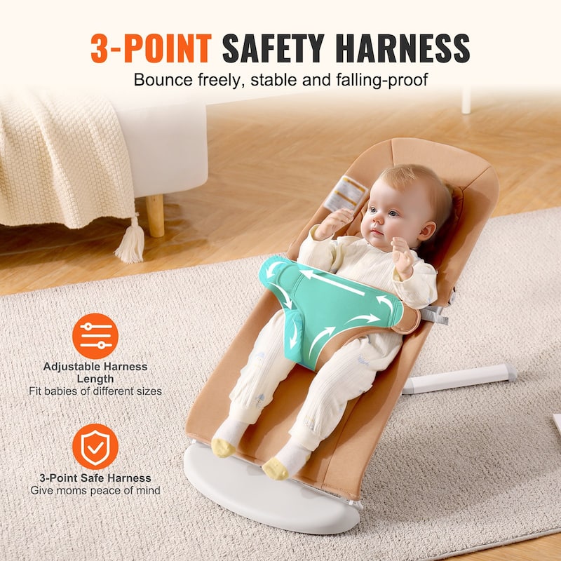 Camel Metal 2-Position Baby Bouncer with Foldable Design - 25.6” L x 16.1” W x 23.6” H