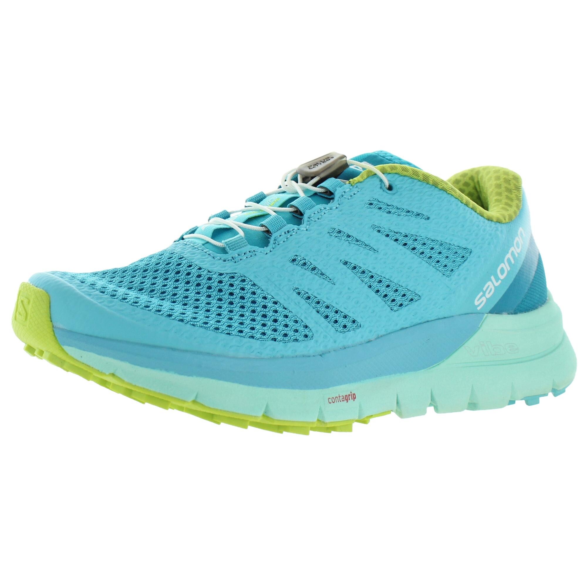 Salomon Womens Sense Pro Max Hiking Trail Shoes Lifestyle Exercise Blue Curacao Beach Glass Acid Lime Overstock