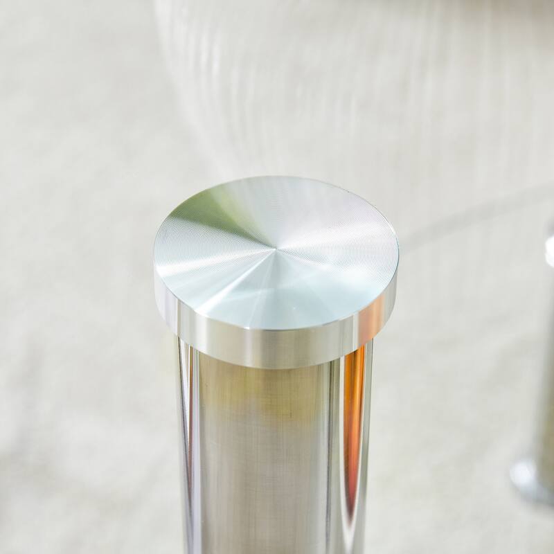 Contemporary Minimalist Double Layer Tempered Glass Coffee Table,Reinforced Glass Tabletop,Stainless Steel Plated Legs