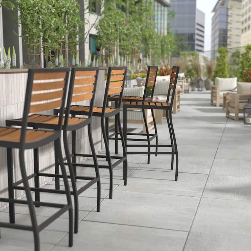 Commercial Grade Outdoor All-Weather Bar Stool with Poly Resin Slats