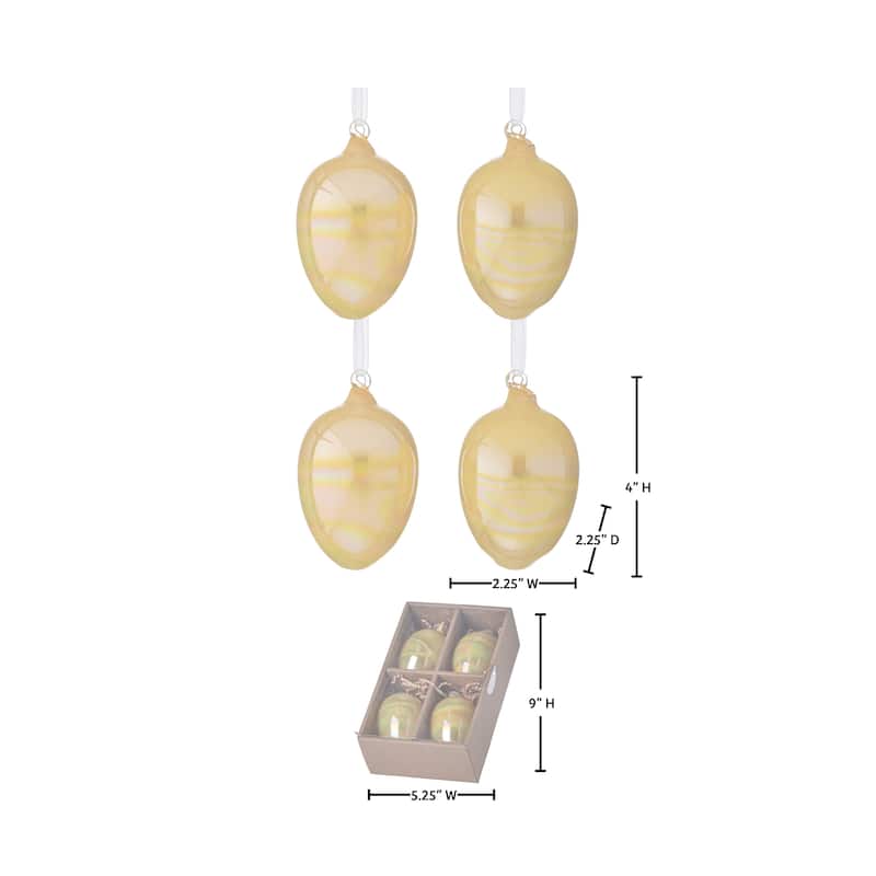 4" Iridescent Glass Egg Ornament Box of 4