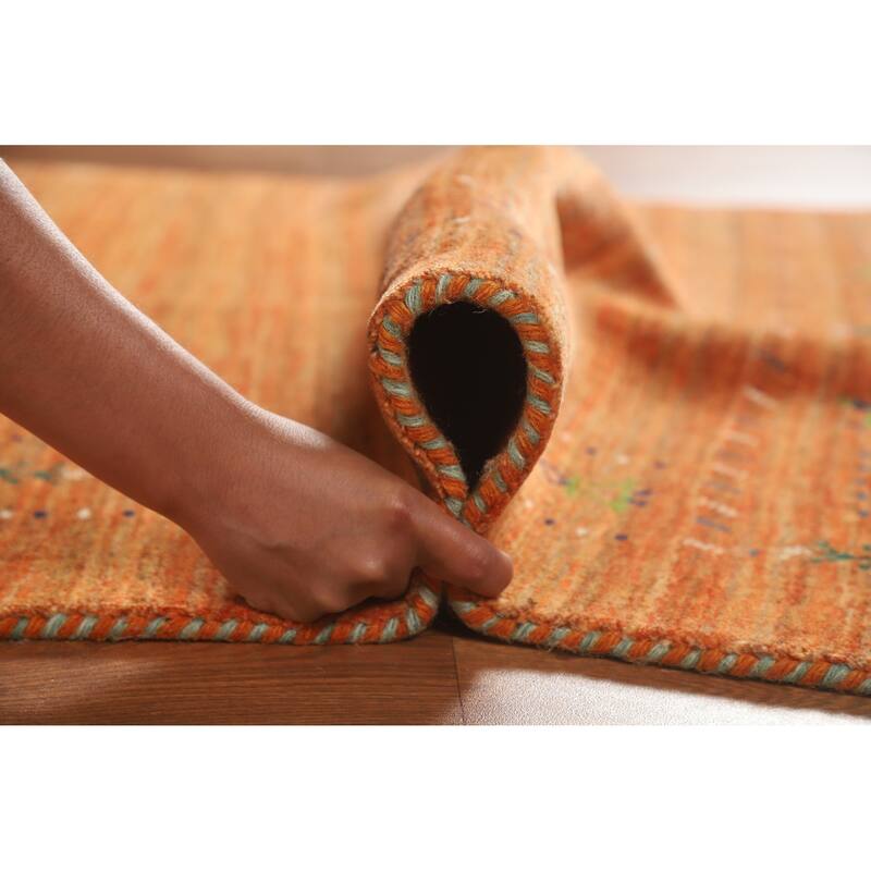 Orange Gabbeh Indian Rug Hand-Knotted Wool Carpet - 4'0"x 5'8"