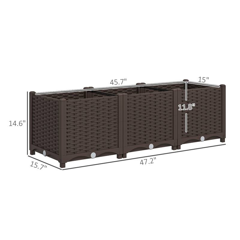 Outsunny 4 x 1 x 1 ft Raised Garden Bed, Indoor Outdoor Plastic Planter Box with Drainage Holes for Vegetables - Brown
