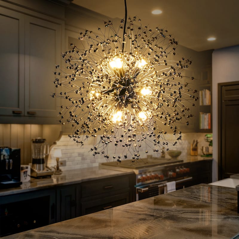 Black or Gold Modern Glam Starburst Firework Crystal Chandelier