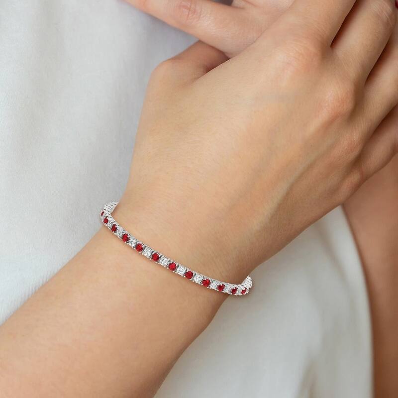 Curata 925 Sterling Silver Polished Safety bar Box Catch Closure Red and White CZ Cubic Zirconia Simulated Diamond Bracelet 7