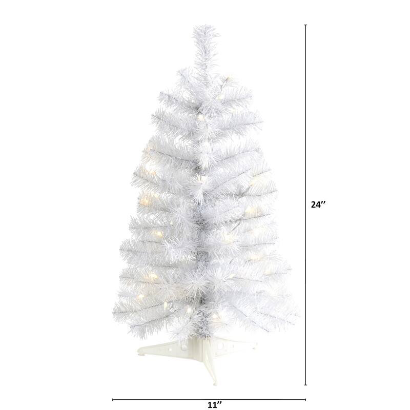 2ft. White Artificial Christmas Tree with 35 LED Lights & 72 Branches - Petite Seasonal Holiday X-Mas Accent