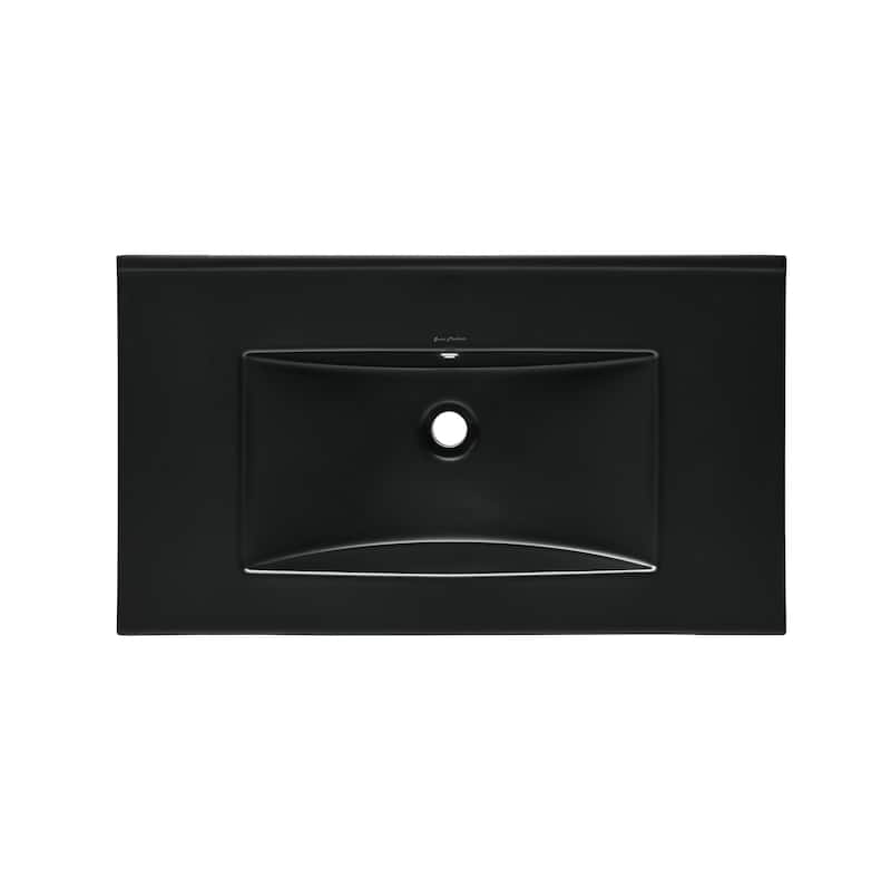 30" Zero Hole Vanity Sink Top In Glossy Black - 30