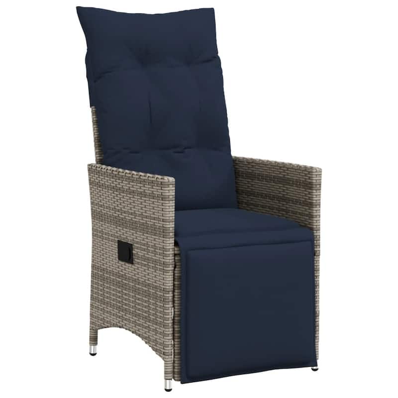 vidaXL Reclining Patio Chair with Cushions Outdoor Garden Gray Poly Rattan - 22 x 23.2 x 36.2