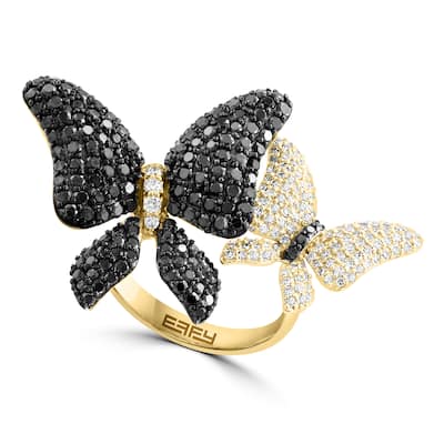 Effy Women's 14K Yellow Gold Diamond,Black Diamond Butterfly Ring