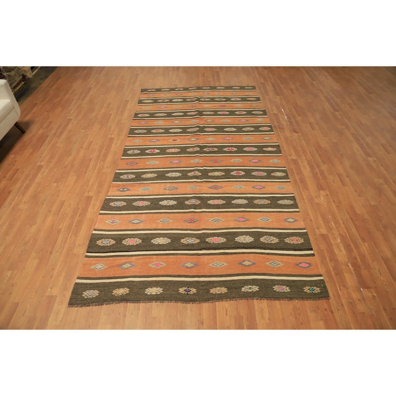 Hand Woven Oriental 100% Wool Carpet Southwestern Tribal Oranges & Rust Kilim Area Rug - 11' 2'' X 5' 8''