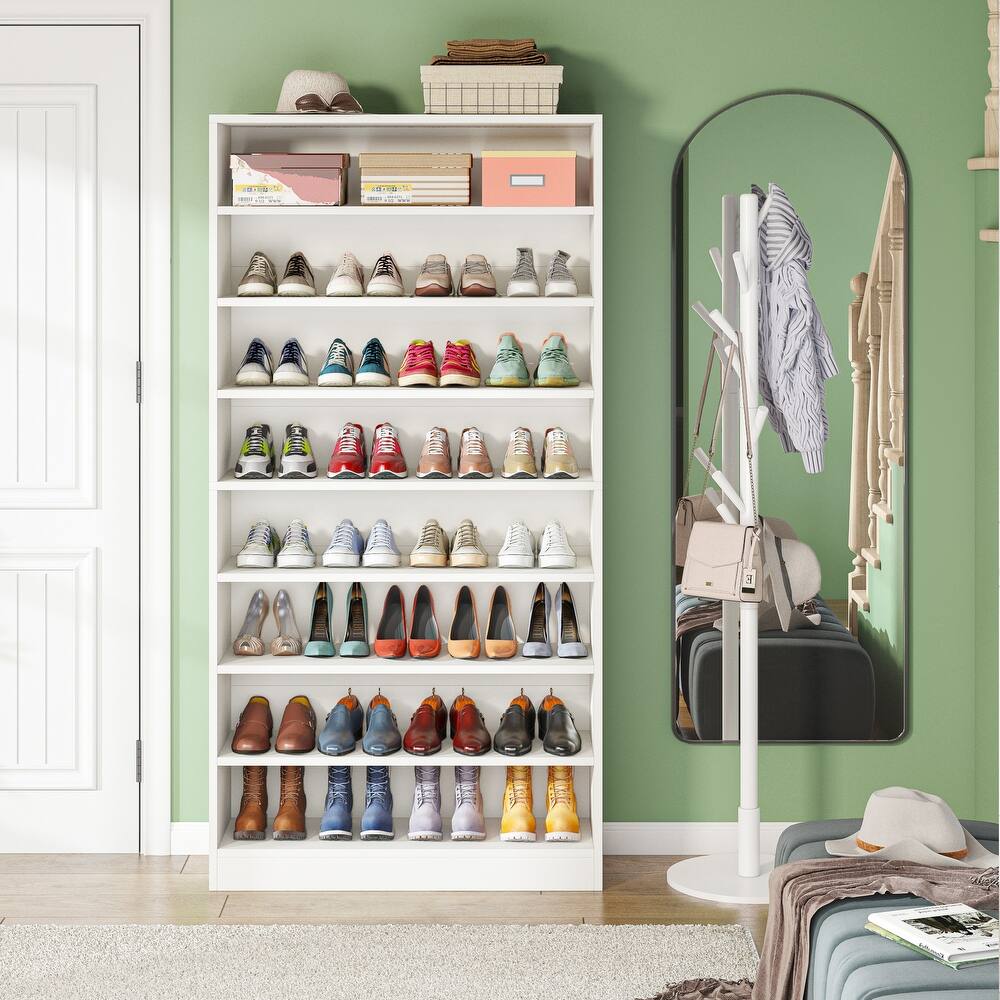 9 Tiers Shoe Cabinet 40-45 Pairs Heavy Duty Wood Freestanding Shoe Storage Cabinet with Open Storage for Entryway