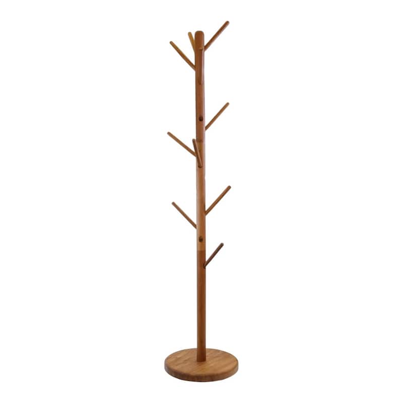 HomeRoots 67" Brown Solid Wood Ten Hook Freestanding Coat Rack - 15.00 in. x 67.00 in. x 15.00 in.