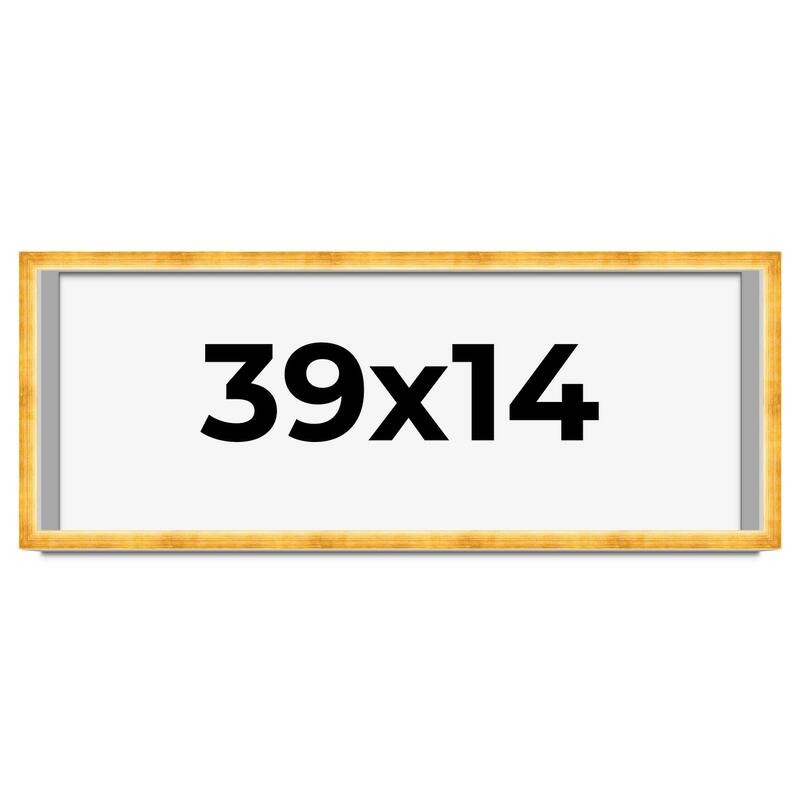 39x14 Shadow Box Frame Gold | 1.625 Inches Deep Real Wood Traditional