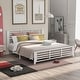 preview thumbnail 10 of 16, King Size Platform Bed with Horizontal Strip Hollow Shape and Head&Foot Board White
