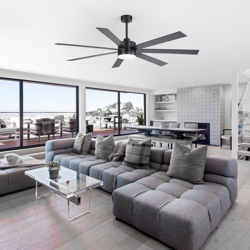 72-inch 7-Blade Matte Black Ceiling Fan with Light and Remote