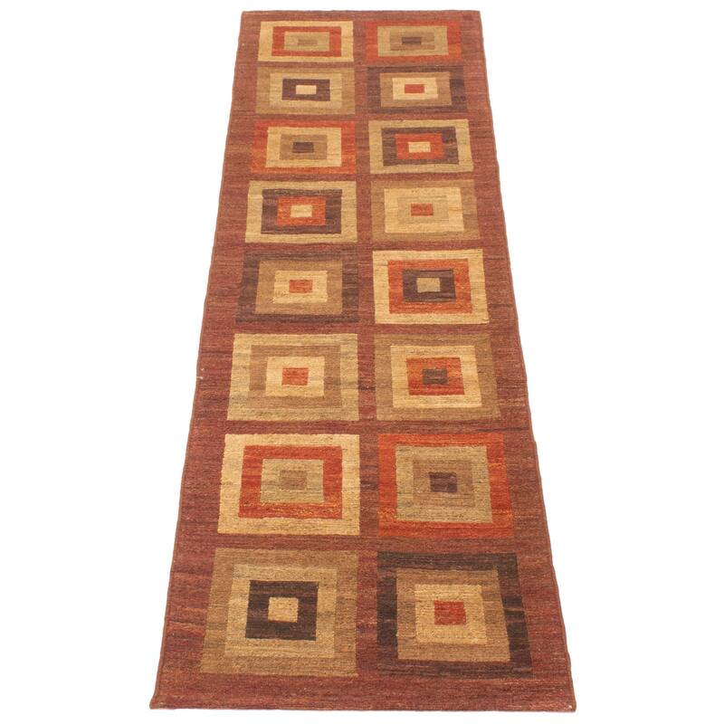 ECARPETGALLERY Flat-Weave Natural Burgundy Wool Tapestry Kilim - 2'7 x 7'10