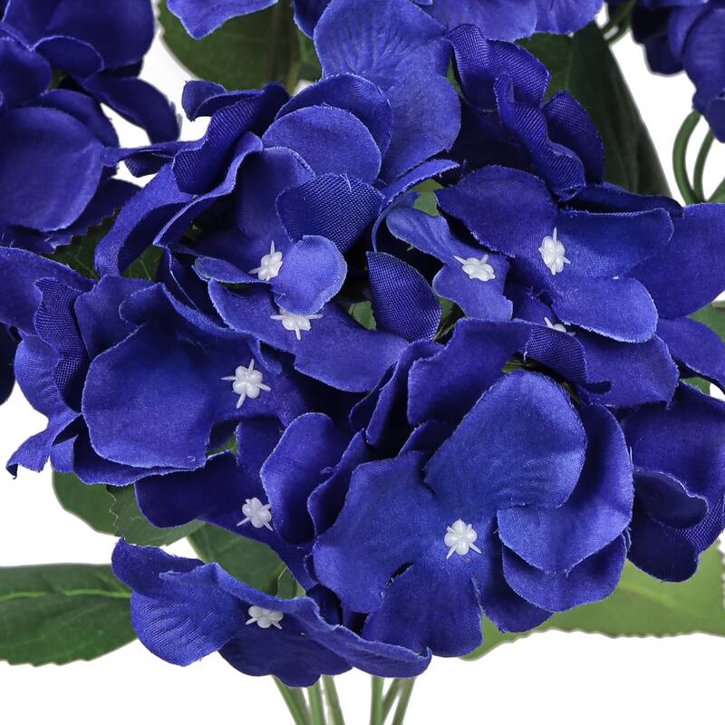 Set of 2 Deluxe Royal Blue Artificial Hydrangea Flower Stem Bush Bouquet 20in - 20" L x 12" W x 12" DP