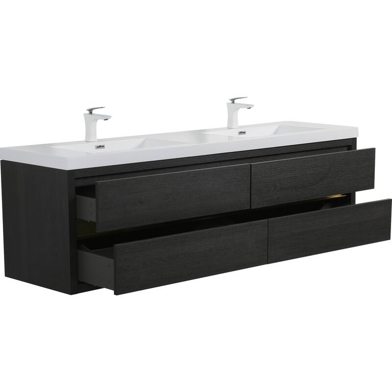 GDFStudio - Bennett 72-Inch Floating Bathroom Vanity with Stone Resin Basin and Soft-Close Storage Drawers