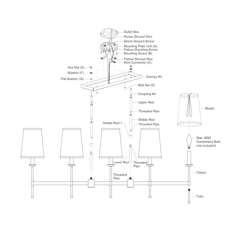 Camden 5 Light Matte Black Linear Chandelier Island Pendant Fixture White Fabric Shade, LED Compatible