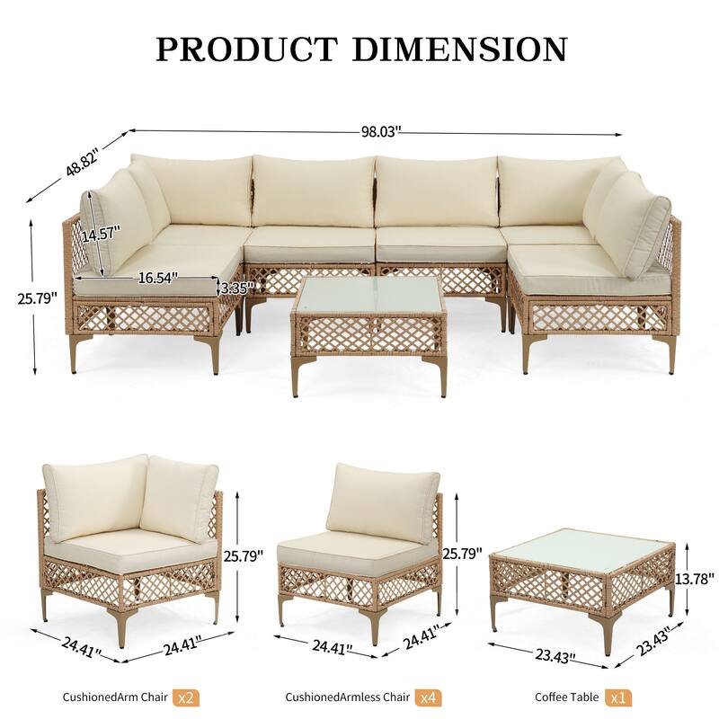 7 Pieces Outdoor Conversation Sets Patio Sectional Furniture Set--Clearance