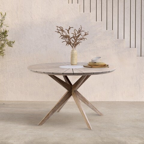 Sachi Outdoor Eucalyptus Wood and Concrete Round Dining Table
