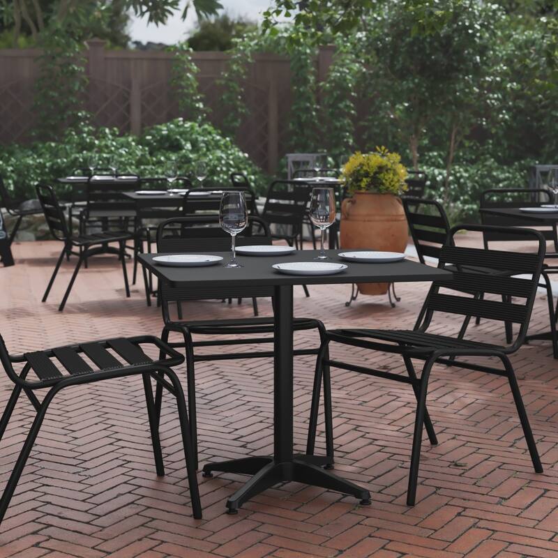 31.5" Square Aluminum Smooth Top Indoor-Outdoor Table with Base - Black