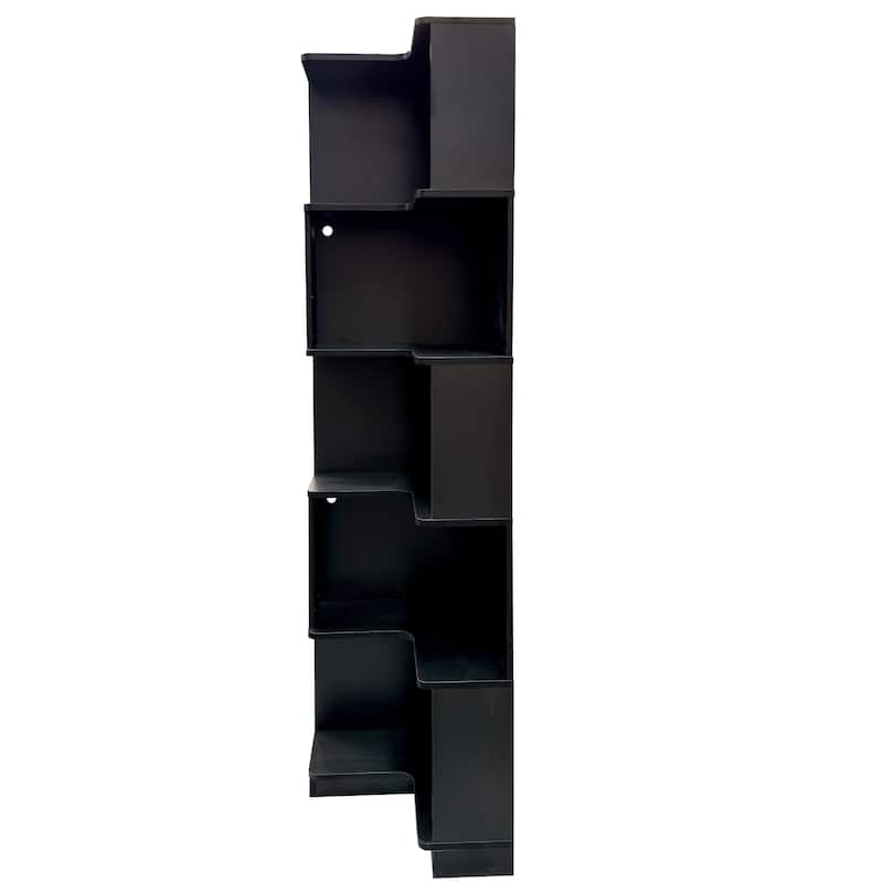 5-Tier Corner Bookshelf with Baffle & LED Lights, L-Shaped Freestanding Display Shelf for Home Office