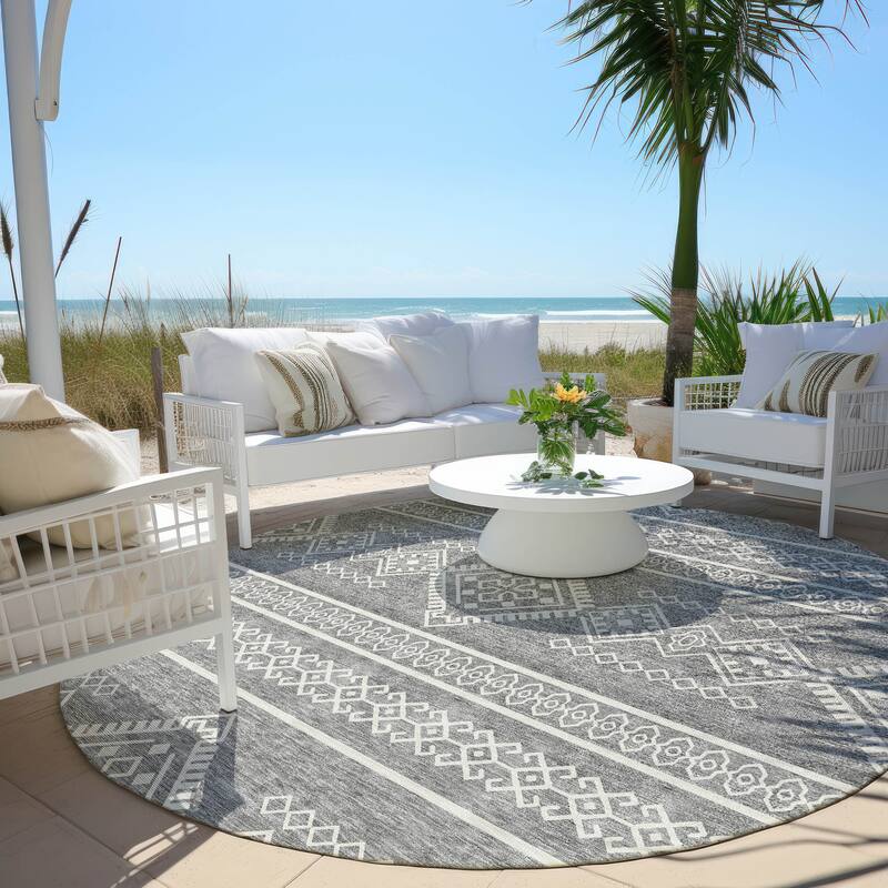 Machine Washable Indoor/ Outdoor Chantille Moroccan Boho Rug - Gray - 8' x 8'