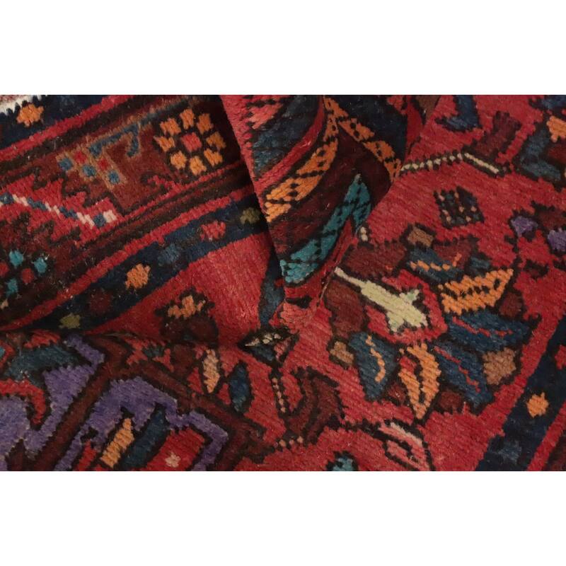 Hand Knotted Oriental 100% Wool Carpet Traditional Floral Oranges & Rust Heriz Runner Rug - 12' 8'' X 3' 3''