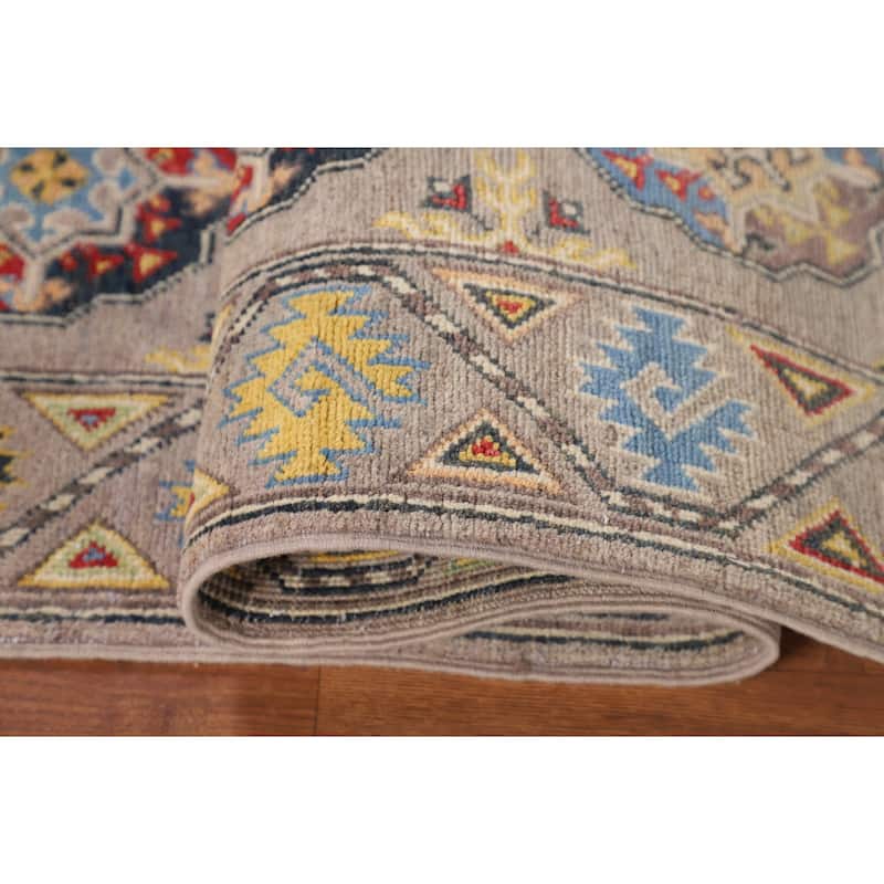 Geometric Kazak Oriental Runner Rug Hallway Handmade Wool Carpet - 2'0" x 5'11"